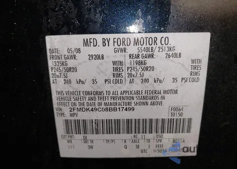 2008 Ford Edge Limited z USA, uszkodzony, nr VIN 2FMDK49C08BB17499